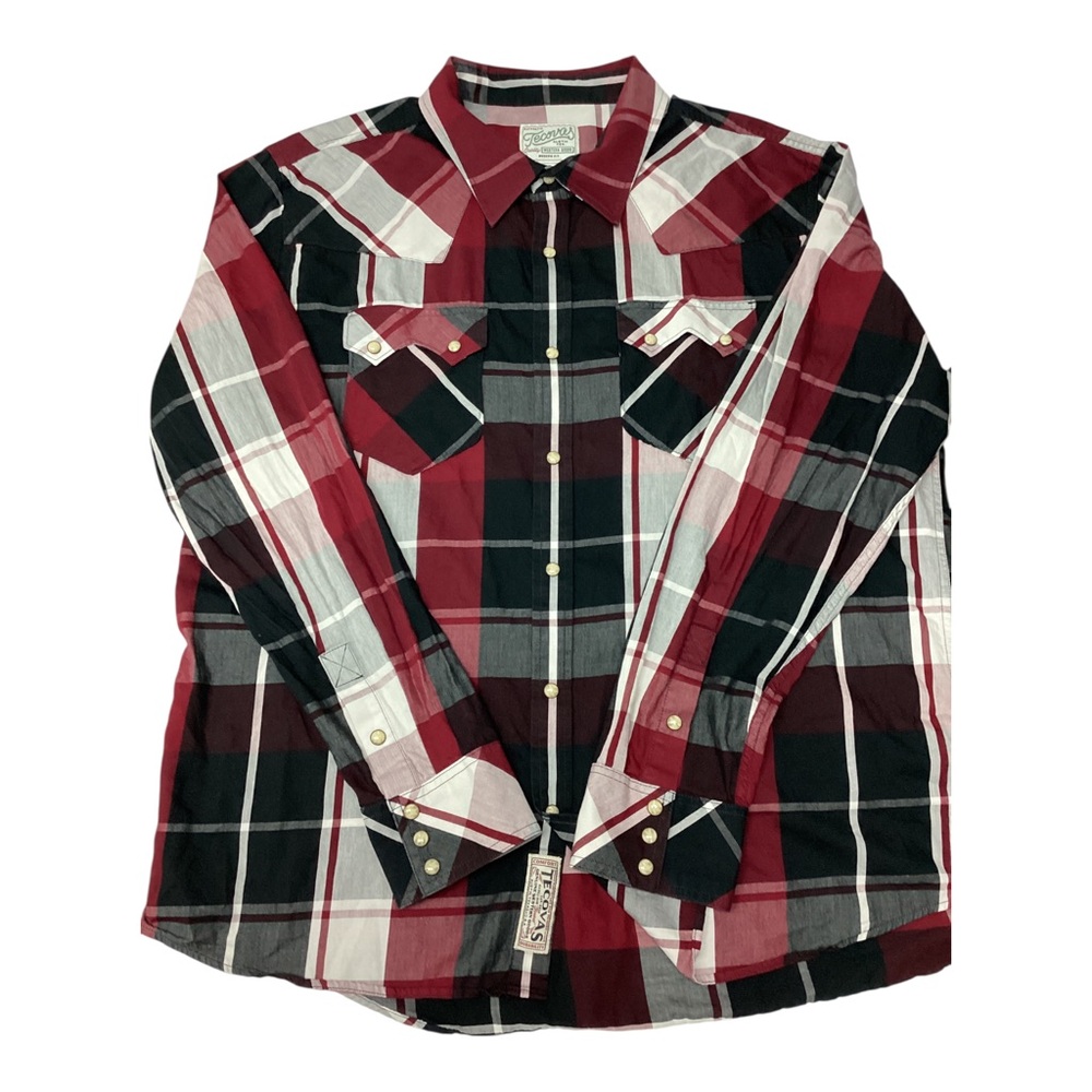 Tecovas Mens Red & Black Plaid Western pearl snap shirt size XL